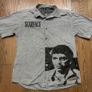 Scarface Dragonfly Button Shirt Gray Checkered Y2K Graphic Print Tony 2XL